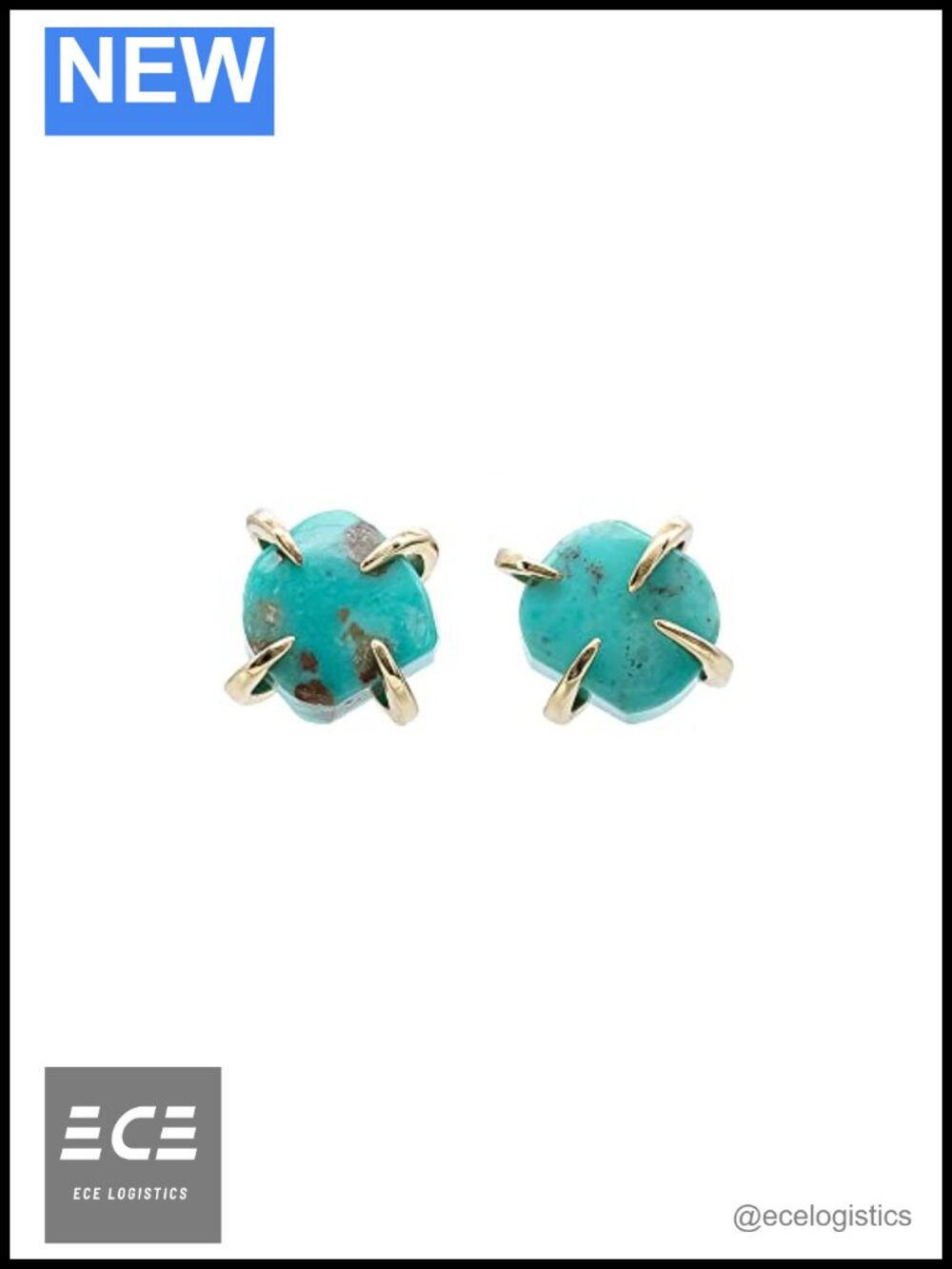 Gold Plated Turquoise Stud Earrings Prong Set 8-9mm Handmade Gift